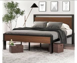 CERLIN 14 Inch Full Size Metal Platform Bed Frame with Wooden Headboard and Footboard, Mattress Foundation, No Box Spring Needed, Large