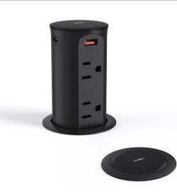 Pop Up Outlet for Countertop,2.5in Hole,ETL Listed,Black Flush Mount. 20W USB-C, 4 USB Ports, 4 Tamper- Resistant 15A Outlets - Space-Saving Recessed 
