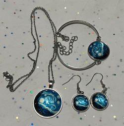 New "Starry Night" Vincent Van Gogh Necklace, Earrings & Bracelet Set