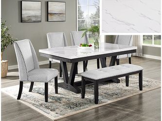 Vance Black/White Faux Marble Dining Table