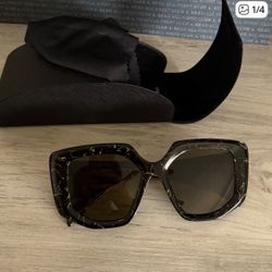 Prada Black Irregular Yellow Sunglasses