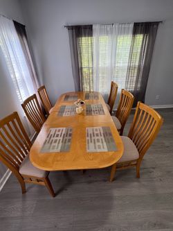 Solid Oak Traditional Dining Room Set - Oval Table, 6 Chairs + 2 Leaves