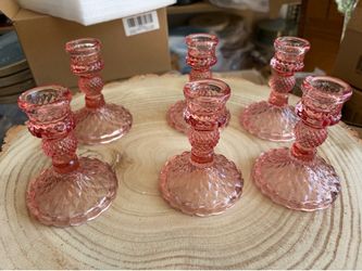 Pink glass candle holders