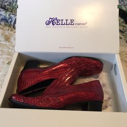 Helle Comfort Red Patent Leather Sz 37 Heeled Loafers 