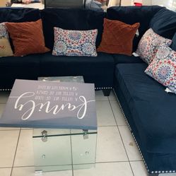 L Shape Couch, Sofa Navy Blue 