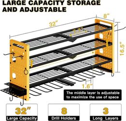 32” Power Tool Organizer Wall Mount,4 Layers Large Capacity Tool Rack (YELLOW)