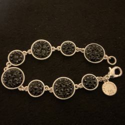 7” SilverTone Bracelet With Black Glitzy Stones,by Liz Claiborne 
