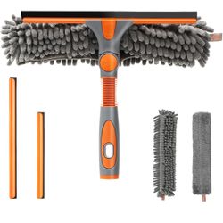 Window Squeegee and Scrubber Combo Tool Attachment Kit