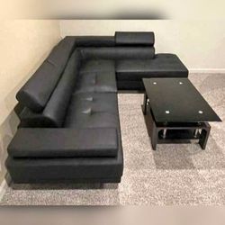 2 Pieces black color left and right facing sectional sofa set