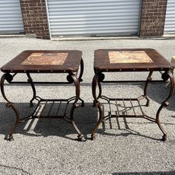 Pair of Bernhardt Leather and Iron Side End Tables