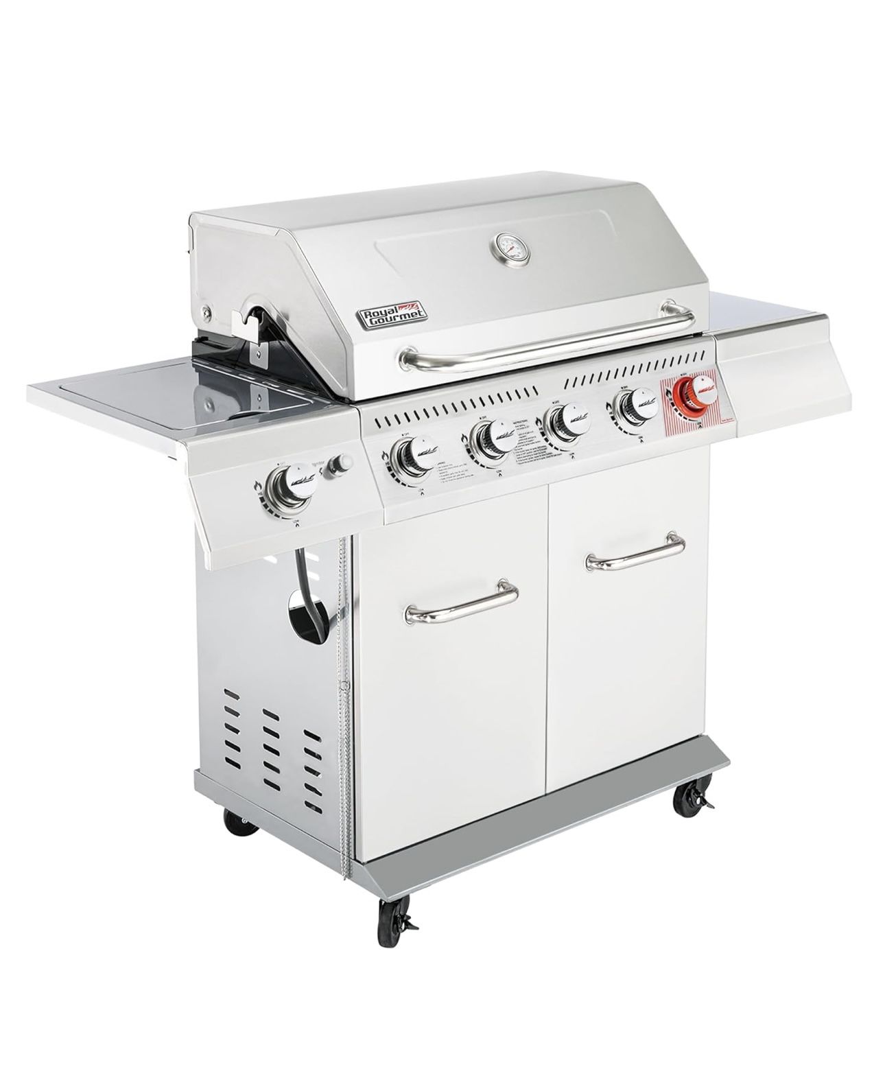 5-Burner Propane Gas Grill with Side Burner, Stainless Steel Barbeque Grill, Cabinet Style Grill