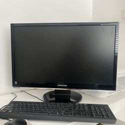 computer monitor, keyboard and mouse 