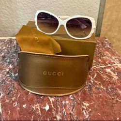 Gucci White Sunglasses with Bamboo Detail + Case & Box