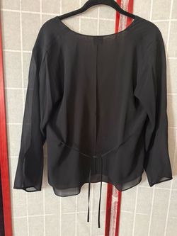 Eileen  Fisher Black Sheer Long Sleeve Blouse with Tie Back