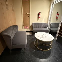 2 Grey Velvet Loveseats, 4 Accent Chairs, and Coffee Table Set