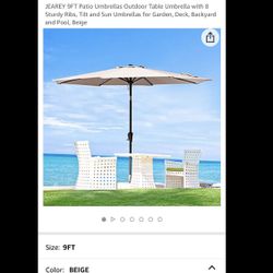 9FT Patio Umbrellas Outdoor Table Umbrella with 8 Sturdy Ribs, Tilt and Sun Umbrellas for Garden, Deck, Backyard and Pool-(Tan)