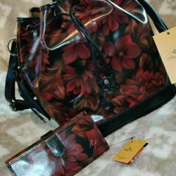 BEAUTIFUL ITALIAN LEATHER PATRICIA NASH DRAWSTRING HANDBAG WITH MATCHING WALLET 