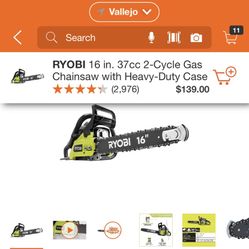 RYOBI 16 INCHES CHAINSAW GAS WITH HEAVY DUTY CASE BRAND NEW