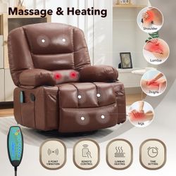 Garvee Oversized Wide Recliner Chair Heat and Vibration Massage 360 Degree Swivel Rocker Chair with Cup Holders Side Pocket