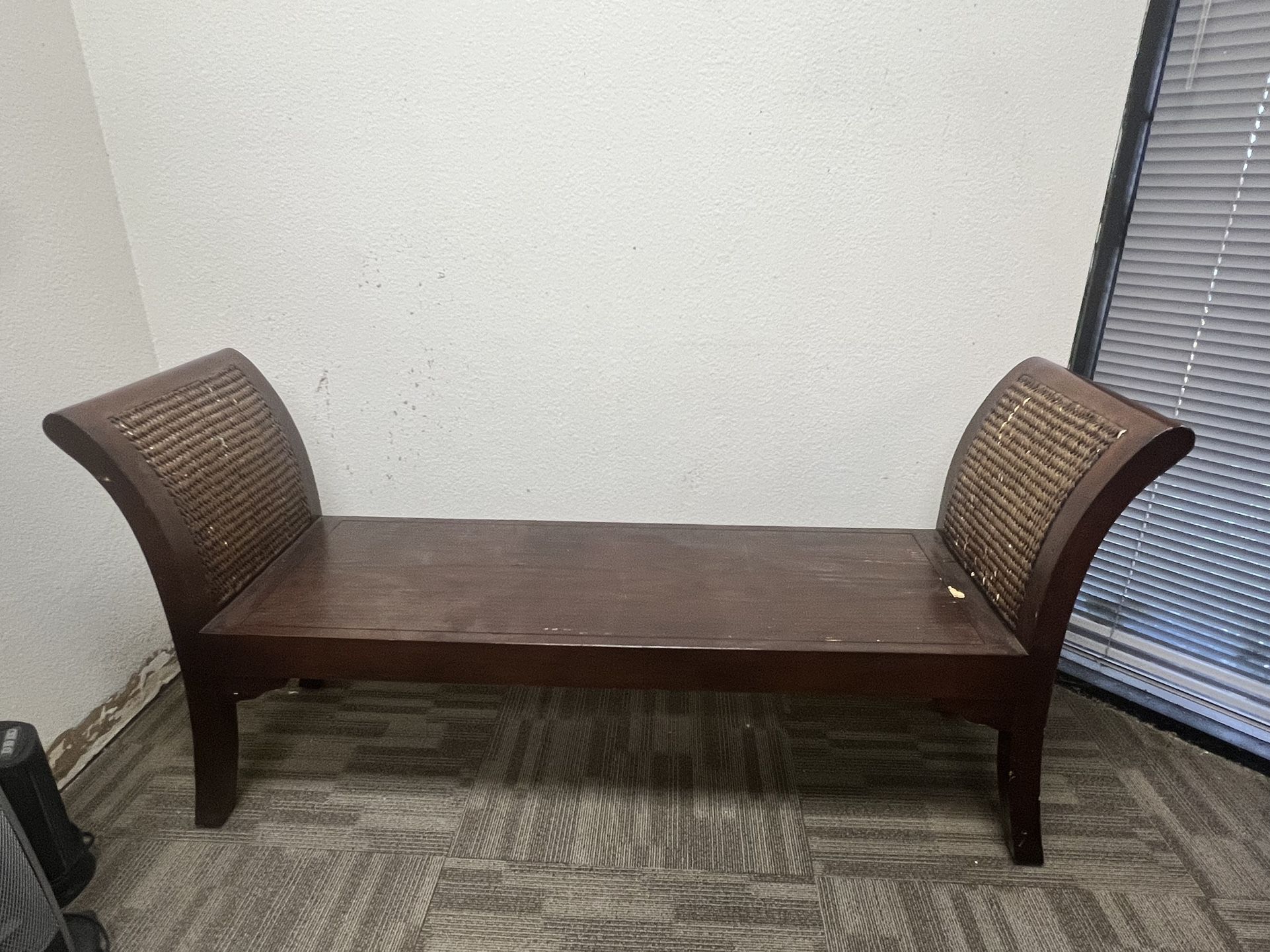 Pier 1 Imports Mahogany And Rattan Bench - Vintage Wooden Bench Stool