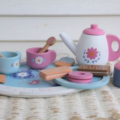 Little Girls Wooden Tea Set with Cookies and Tray- Carter's Brand (Complete)