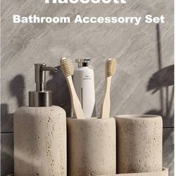(114) Bathroom Accessories Set, 5PCS Modern Bathroom Accessory Set with Soap Dispenser, Mouthwash Cup & Toothbrush Holder, Qtip Holder, Tray
