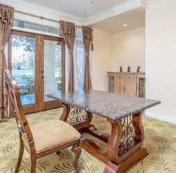 Custom Luxury Solid Wood and Marble Dining Table w/ Wrought Iron Base 