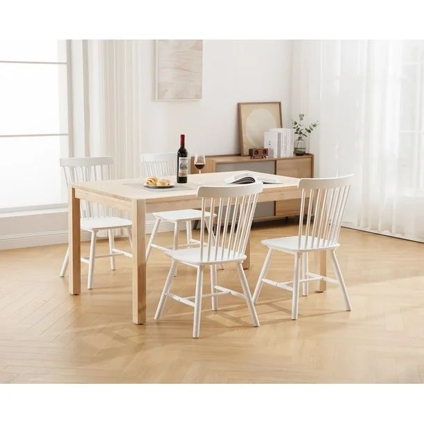 Dayalane Farmhouse Windsor Dining Chairs Set of 4 Solid Wood Spindle Back Dining Side Chairs Mid Century French Country Oak Kitchen Chairs for Dinin