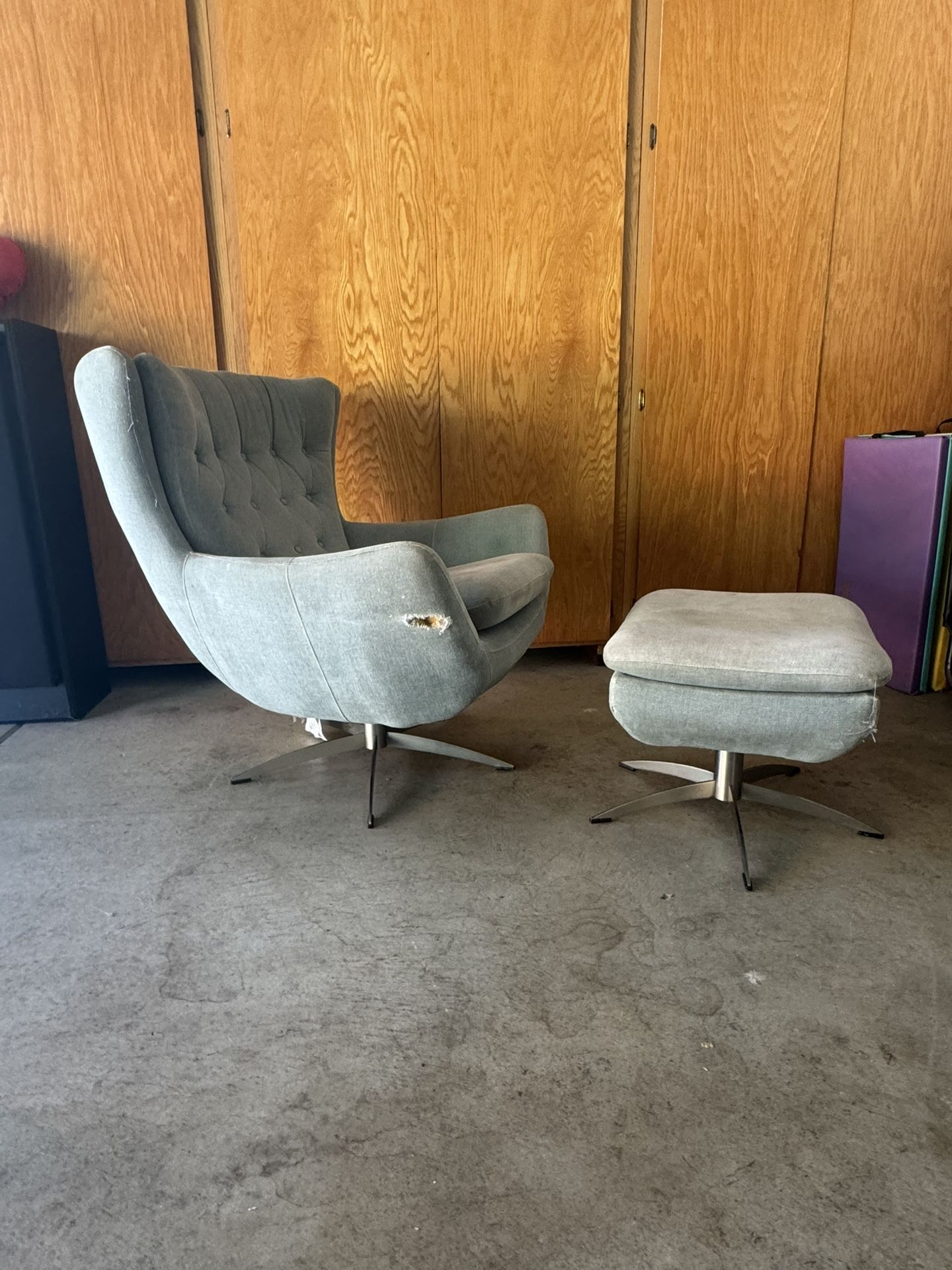 Pottery Barn Swivel Chair With Foot Stool