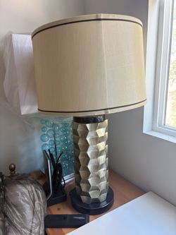 Gold Ornate Table Lamp with Patterned Shade Comes With 2