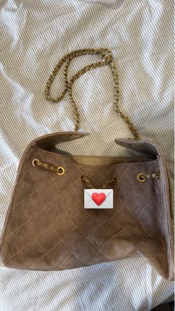 Quilted Suede Shoulder Bag with Gold Chain