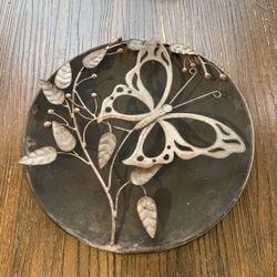Ancient Graffiti Cast Metal 3D Butterfly Copper Hanging Round Wall Garden Decor
