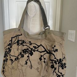 Leigh & Luca New York Cotton & Leather Large Designer Tote Bag Purse New