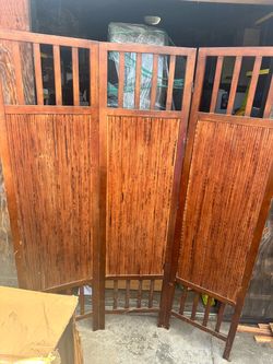 3-Panel Wood and Bamboo Room Divider