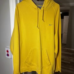 Nike Men’s Vintage Yellow Solo Swoosh Hoodie XL Grey Tag Rare 90s Streetwear