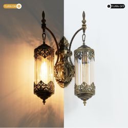 Was 125 Rustic Wall Sconces 2-Light Gothic Amber Glass Retro Vintage Wall lamp Medieval Wall Lighting for Bedroom Bedside Corridor Living Room Foyer B