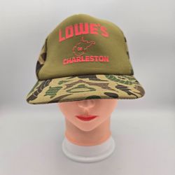 Vintage Lowe's Of Charleston West Virginia Camo TruckerHat (Broken Snapback)