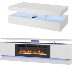 New, 2 Pieces Living Room Set , Fireplace TV stand With Coffee Table( Small Scratch On Coffee Table