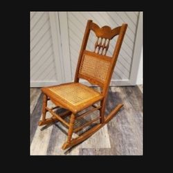 Vintage WOODEN ROCKING CHAIR, Original Wicker/Cane Seat And Back, 37 X 37 X 17, EUC