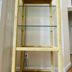 Wicker Bookcase with Glass Shelves