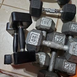 Lot of Wrought iron Dumbells (10, 15, 20, 25, Pairs and Singals)  @' $ 1.25 per pound Rate.