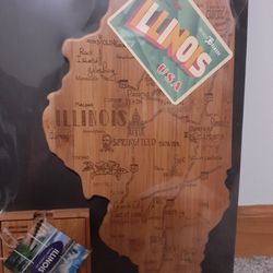 Illinois Shaped Charcuterie/Cutting Board + Puzzle Coasters with Storage Box