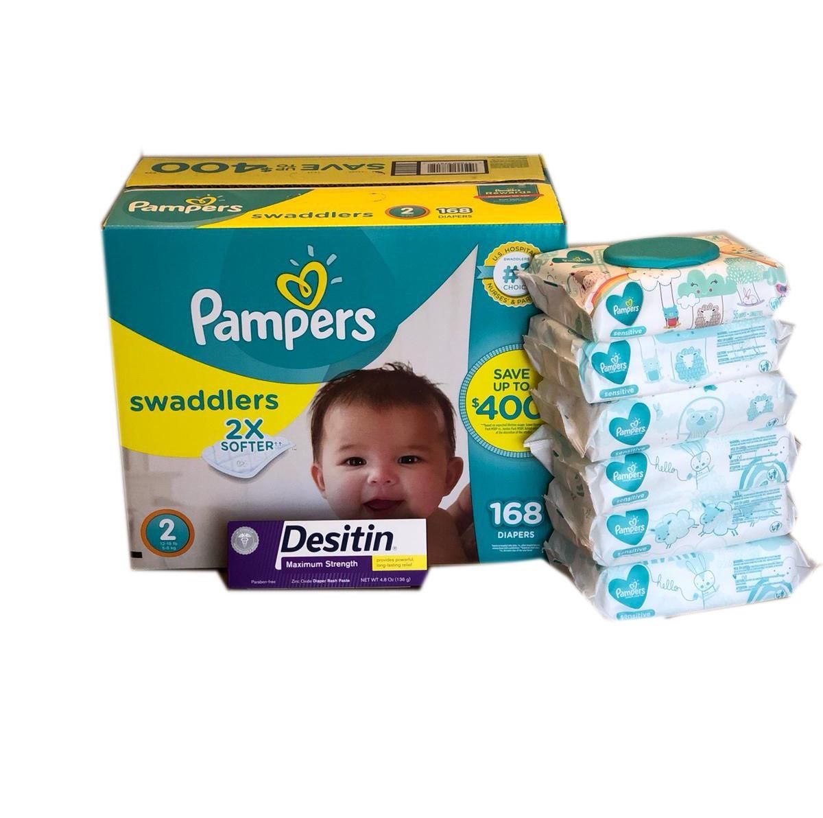 Pampers Swaddlers Diapers/Pampers Sensitive Wipes/Desitin Diaper Rash Paste