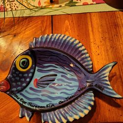 Yellow Eye Surgeon Fish Ceramic Bowl Signed Ben Diller 2002  Hawaii