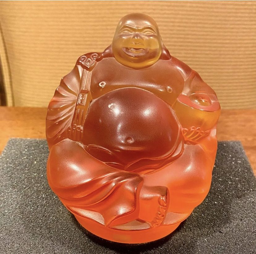 RARE! VTG LALIQUE โHAPPY BUDDHAโ AMBER CRYSTAL SCULPTURE LIMITED EDITION