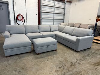 Fabric Sectional with Chaise and Storage Ottoman