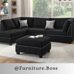 -Black Sectional Sofa- Living Room Furniture