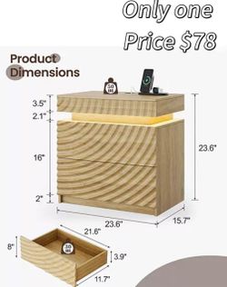 😀 Vlrska 23.6-Inch Wide 2-Drawer Nightstand with Hidden Storage and Human Sensor Light