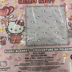 Hello Kitty Pink Valentine's Day Full/Queen Plush Blanket, XOXO, Pink, Grey, NEW