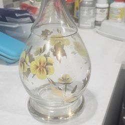 Bohemian Hand painted Decanter with Flowers Butterfies Romania Heavy Stopper